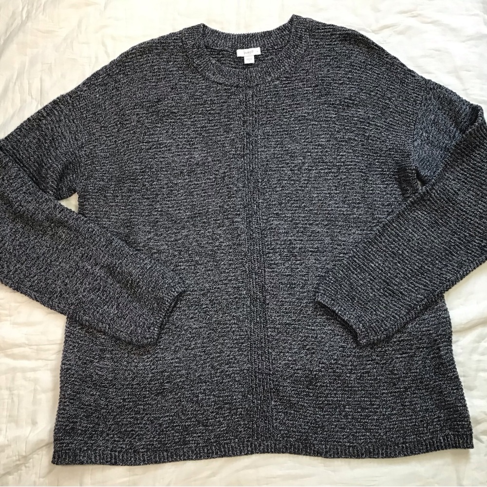 J.Jill PureJill Knit Crewneck Boxy Sweater Gray‎ Black Marl Medium